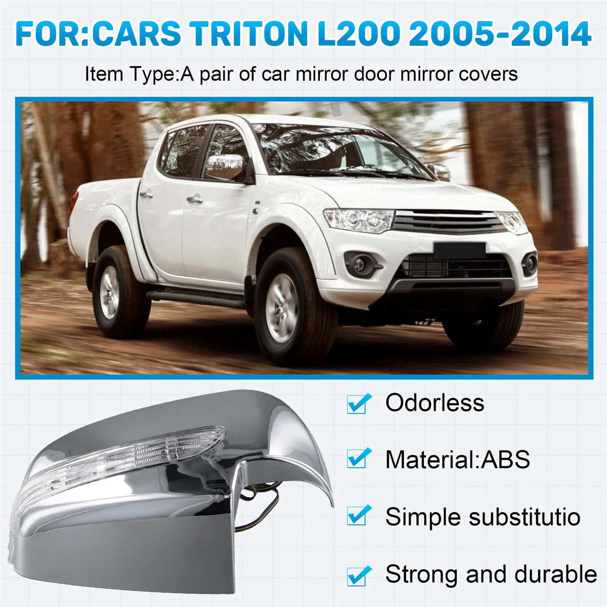 

Прочные чехлы на зеркала автомобиля со светодиодной подсветкой для Mitsubishi Triton L200