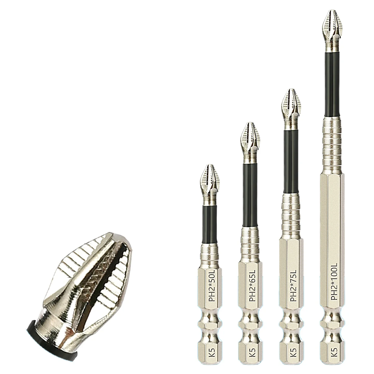 5/7 قطعة K5 المضادة للانزلاق صدمة واقية بت مفك بت صلابة عالية قوية المغناطيسي 25/50/65/75/100/120/150 مللي متر مفك مجموعة