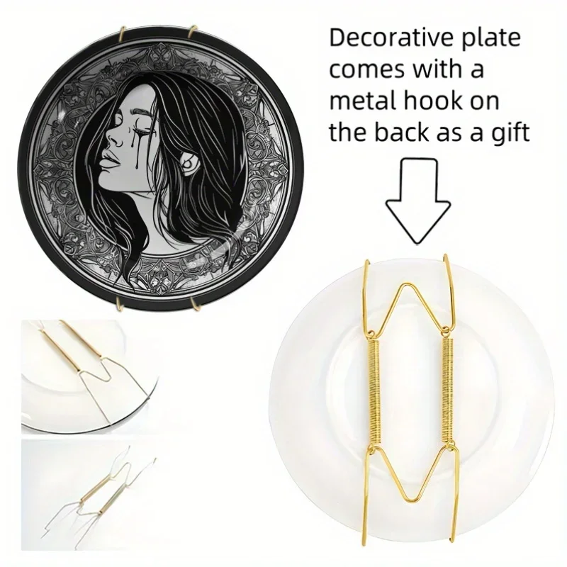 1pc Vintage Gothic Girl Face Decorative Plate - Elegant & Portrait Wall Hanging, Non-Food Contact Ceramic Plate for Living