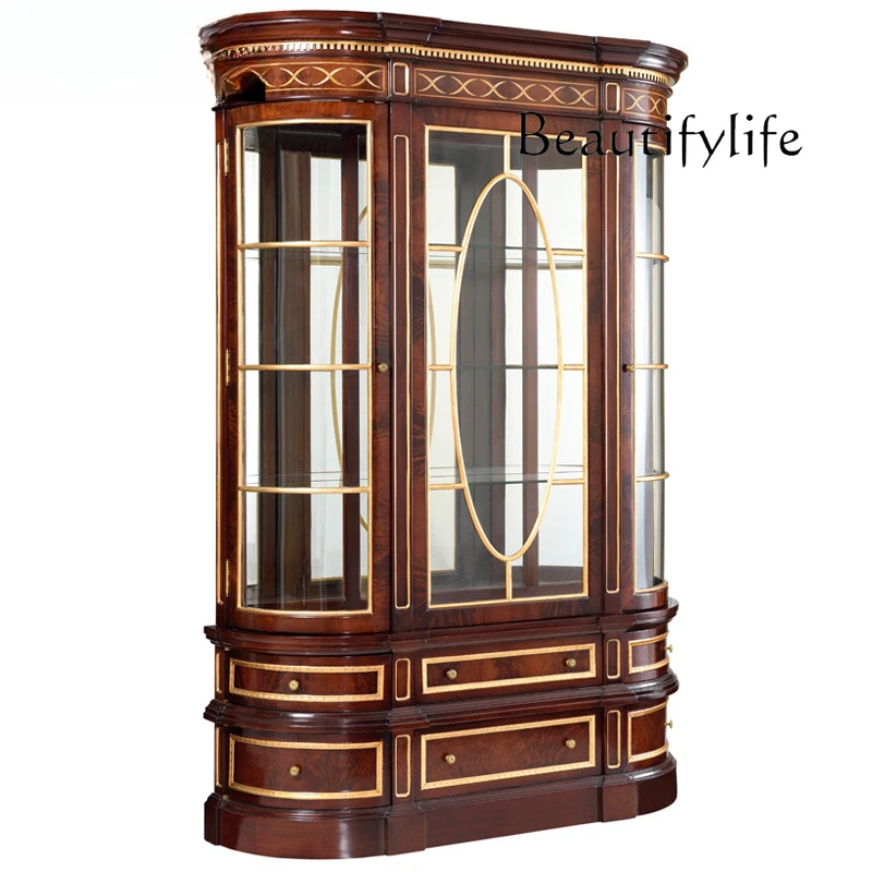 

English wine cabinet double door villa furniture red wine display cabinet European solid wood vertical cabinet