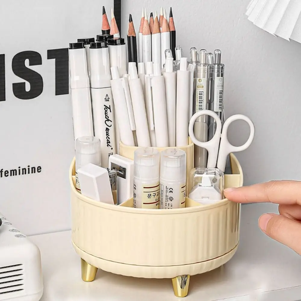 

7 Grids 360° Rotating Pen Container Large Capacity Storage Box Makeup Brush Holder Plastic Space Saving