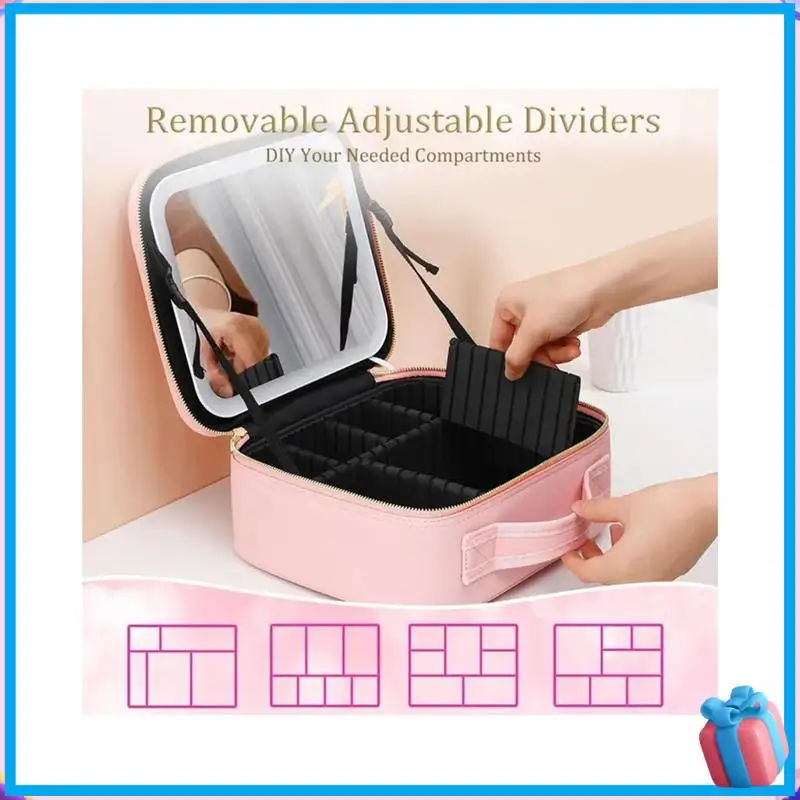 

Discount Travel Makeup Bag Cosmetic Bag Makeup Organizer Bag With Mirror Make Up Case Of 3-Color LED Lighted Makeup Train Case