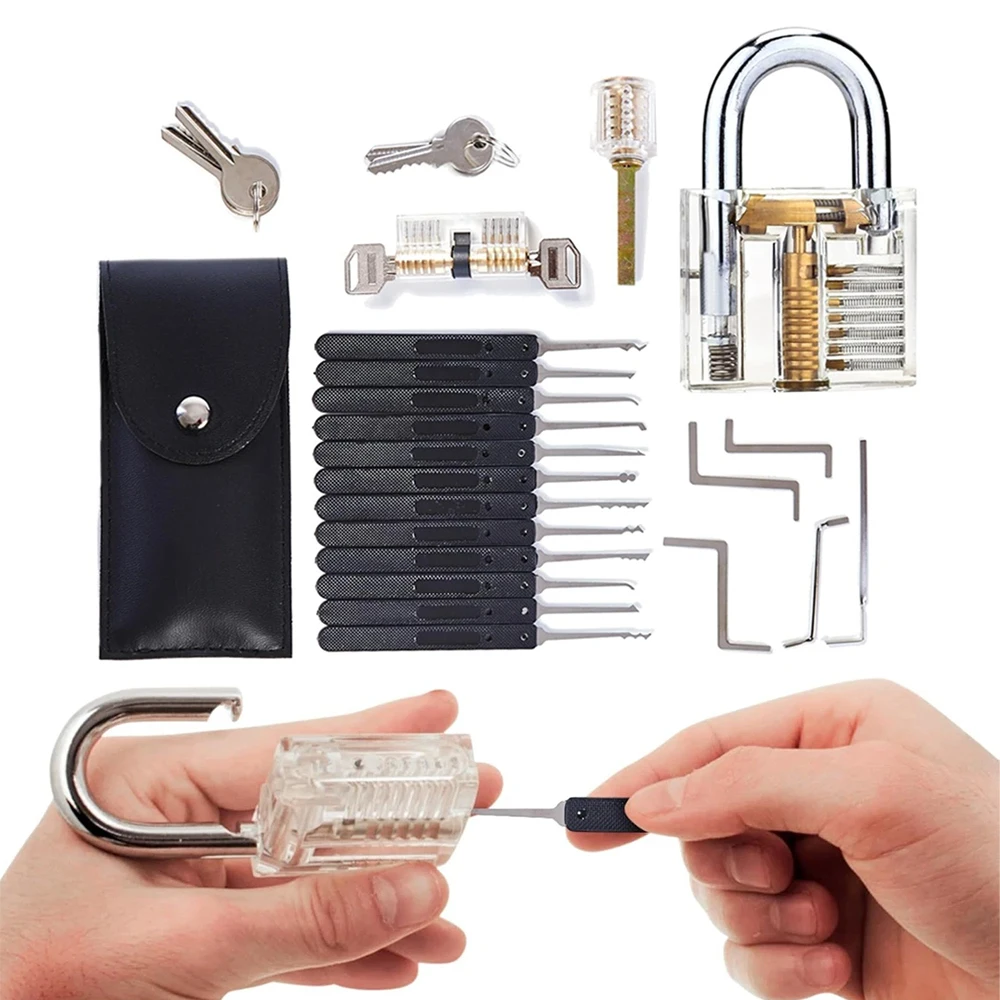30pcs Locksmith Tools Portable Kit with Clear Training Locks Steel Pick Keys Z-type Wrench Hooks Hoaks Craft Beginner Friendly