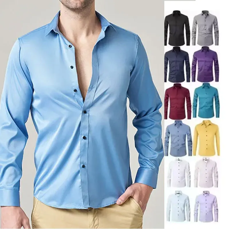 6XL 8XL new men\'s long-sleeved shirt Spring summer Business casual non-ironing high quality plus-size solid color fashion