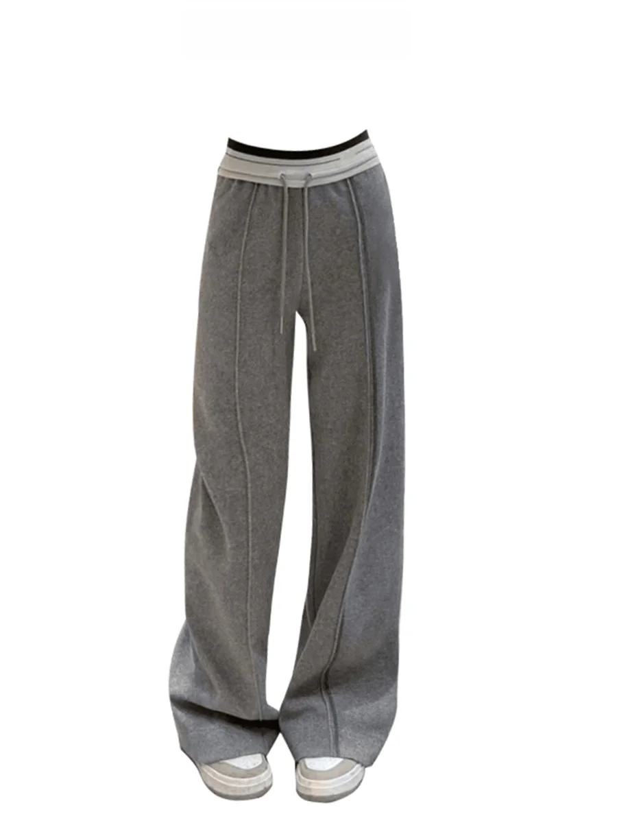 

Американские повседневные драпированные брюки свободного кроя для женщин, с надписью на поясе, цветные, спортивные, маленький размер, универсальные, скрывающие бедра, прямые, удлиненные