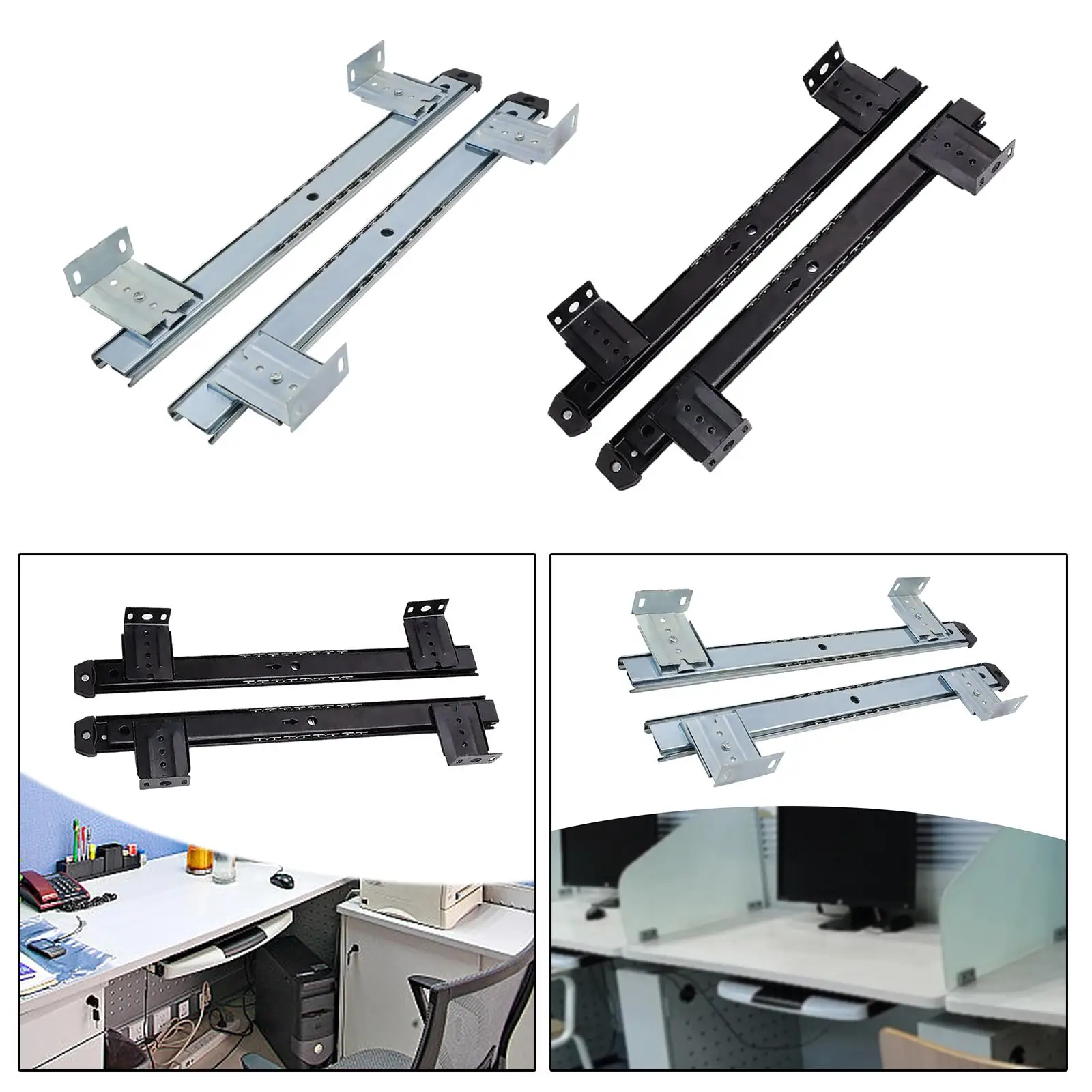 under Desk Slider Track Furniture Keyboard Organizers Heavy Duty Sliding Keyboard Shelf for Cabinet Adjustable Rails Rack Set