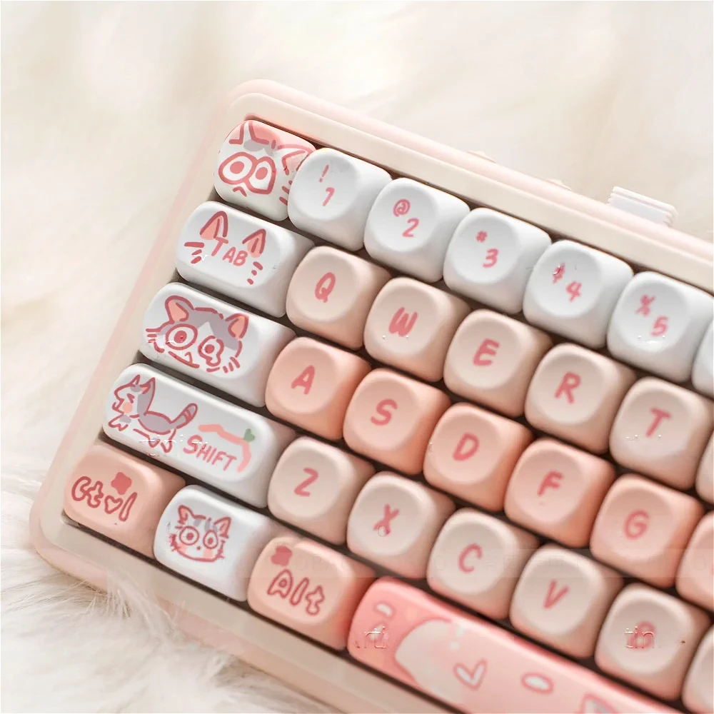 Pink Cat MOA Keycap Set PBT Cute Cartoon 132 Keys for 60/64/84/98/108 Mechanical Keyboard MX Switch