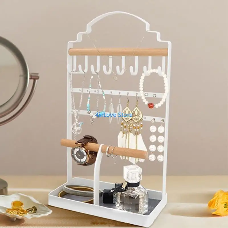T4MD Metal Jewellery Holder Display Stand with Tray Hangings Tower Rack Storage for Necklace Earrings Bracelets