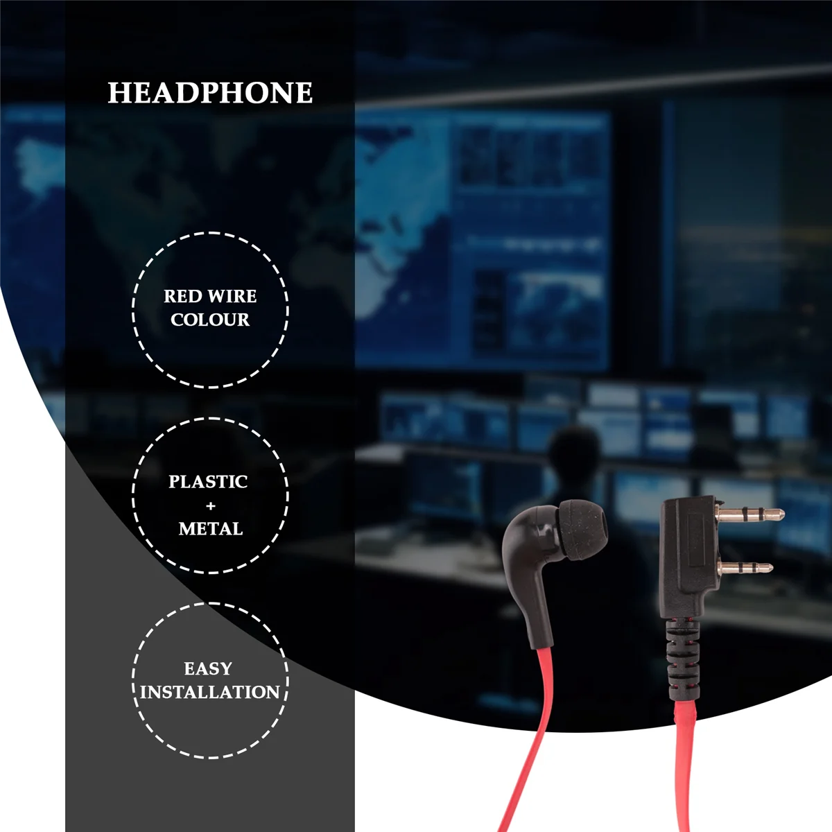 Auricular estilo fideos de 2 pines, auricular con enchufe K para Radio Uv5R -888S Uv5R, cable rojo