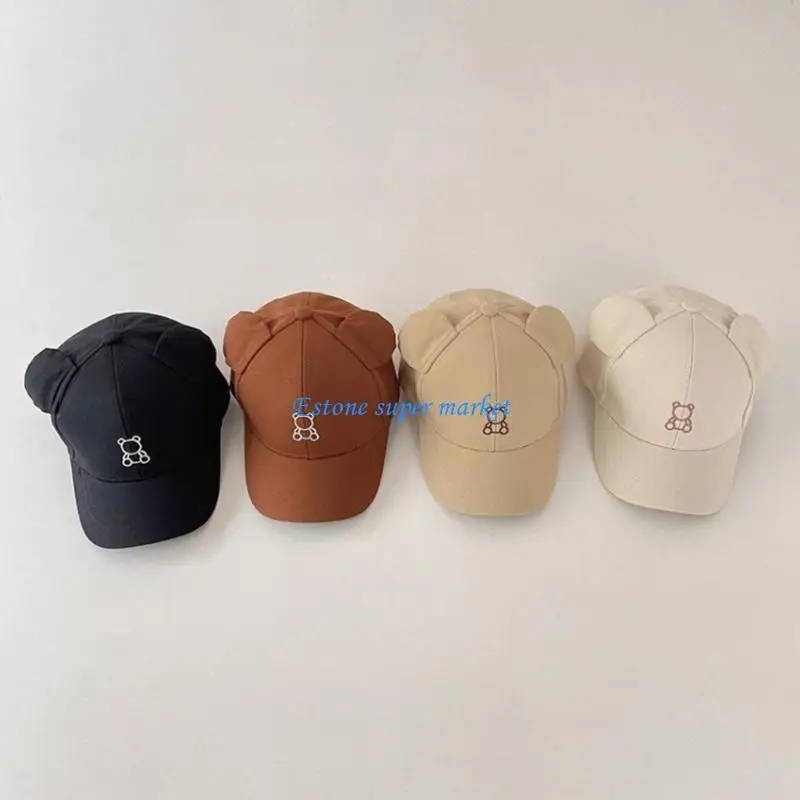 

090B Baby Embroidery Baseball Cap Toddler Trucker Hat Cartoon Bear Pattern UV-Protection Sun Hat for Baby Boys Girls Gift