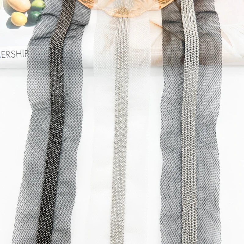 ビーズレースのフリンジメタルチェーン,手作りのボールチェーン,DIYトリム,コート,ジーンズ,バッグ,靴と帽子の装飾,10列,1ヤード