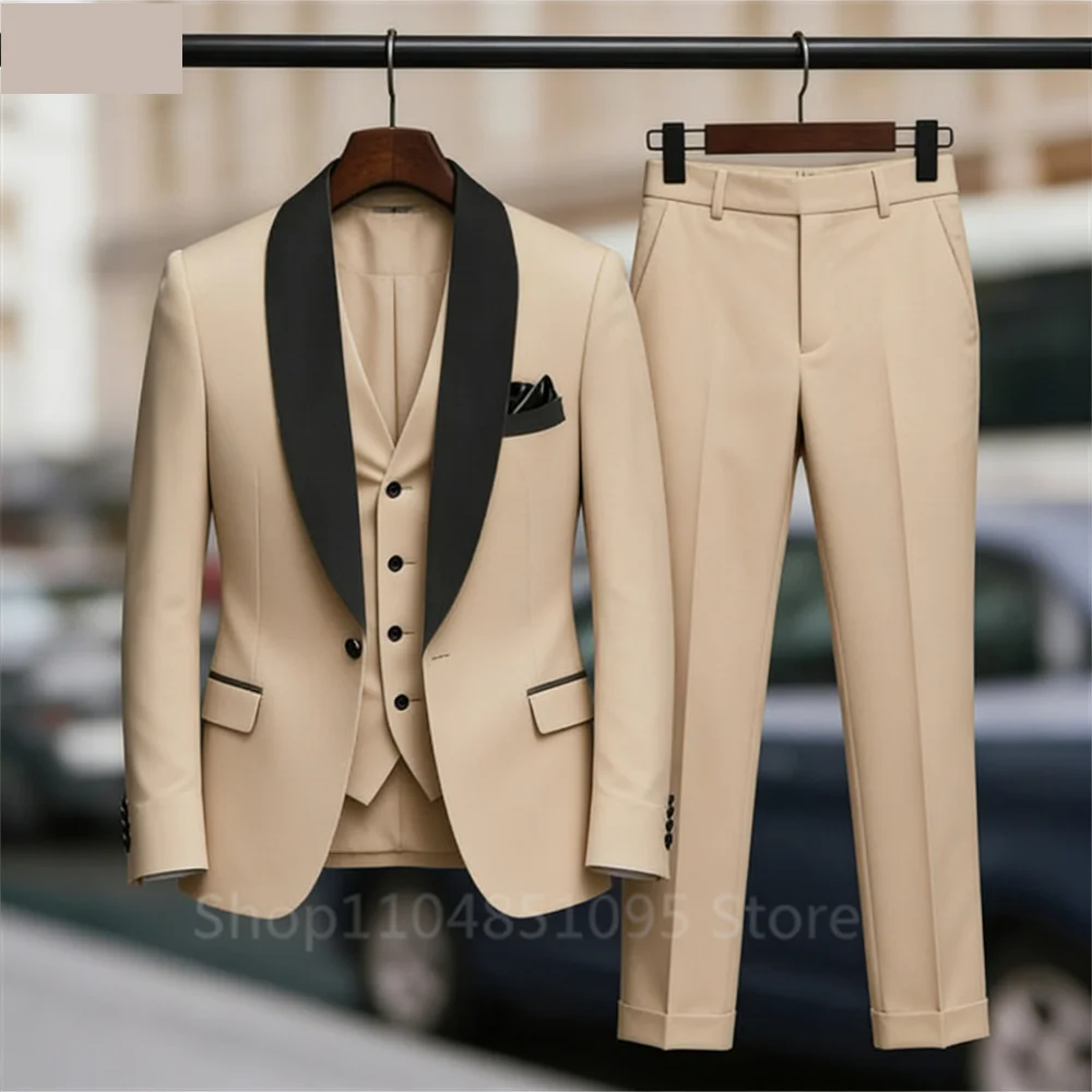 

Классический мужской смокинг-костюм-тройка с уникальным лацканом, однобортный пиджак, жилет и брюки