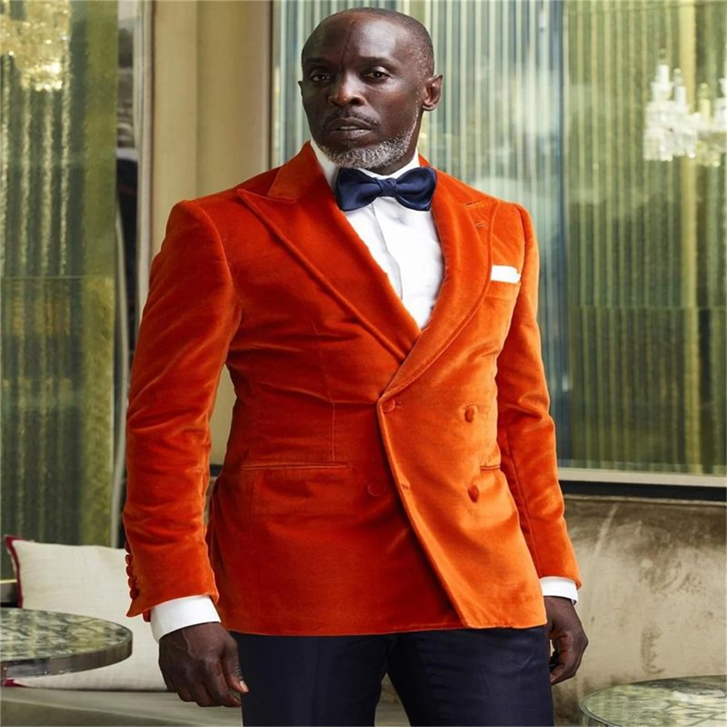 

CustomizedLatest Orange Velvet 2 Piece Suits for Men Costume Homme Peak Lapel Groom Tuxedos Wedding Male Suit Terno Masculino Bl