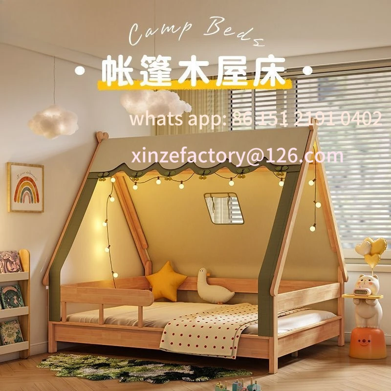 

Customizable Nordic style solid wood treehouse bed tent single bed with guardrail