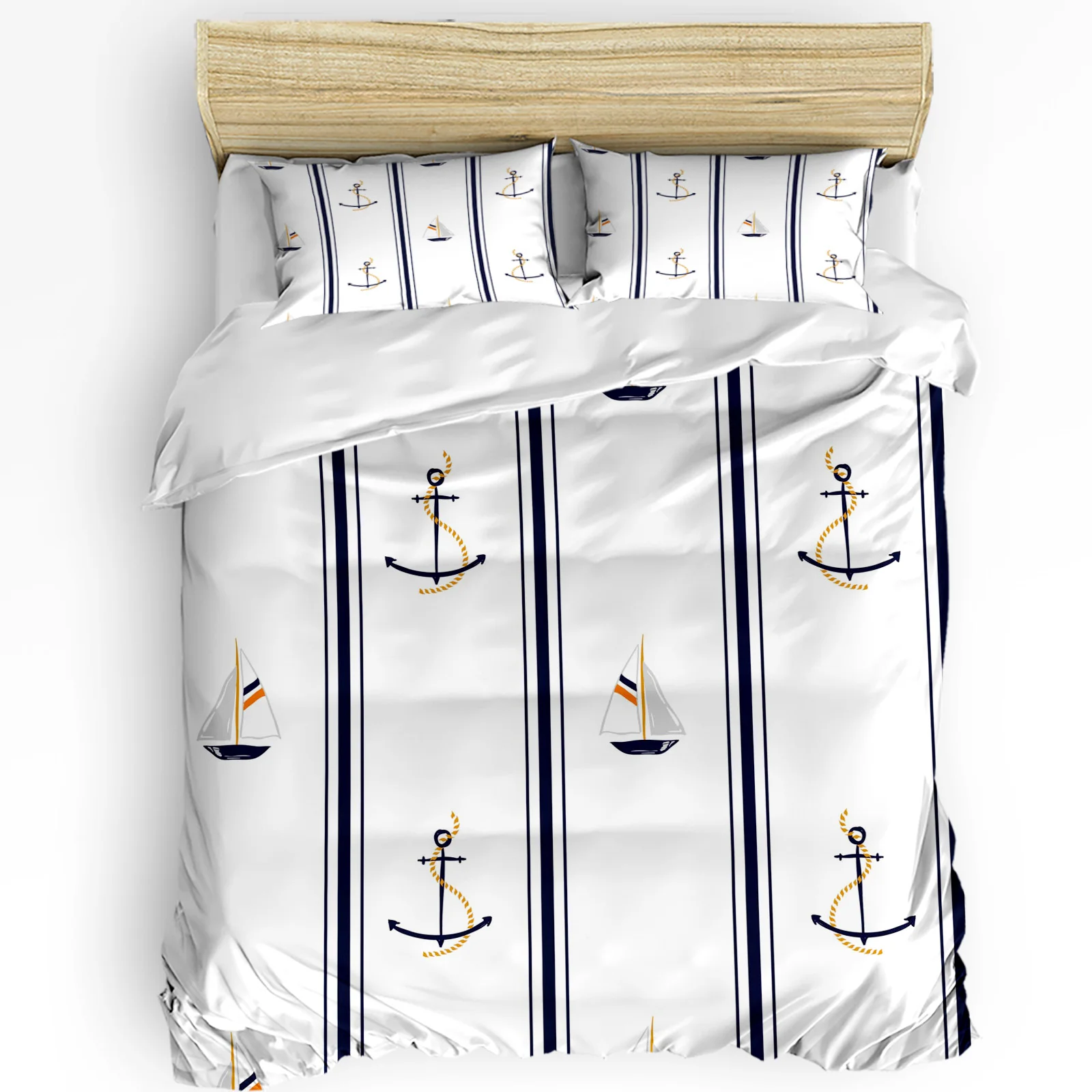 

Boat Anchor Stripes Rectangle White 3pcs Bedding Set For Bedroom Double Bed Home Textile Duvet Cover Quilt Cover Pillowcase