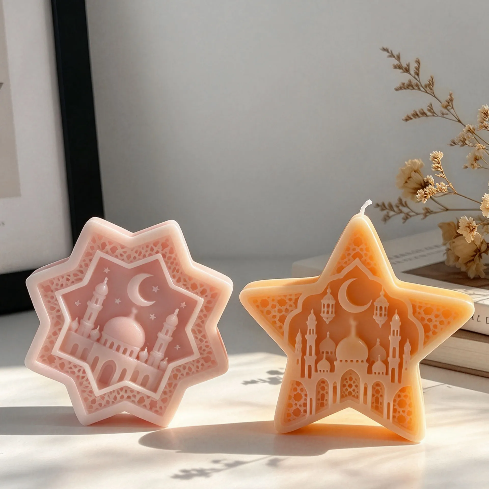 DIY Star Design Dome Building Eid Mubarak Silicone Candle Mold Handmade Plaster Epoxy Resin Ramadan Decoration Molds