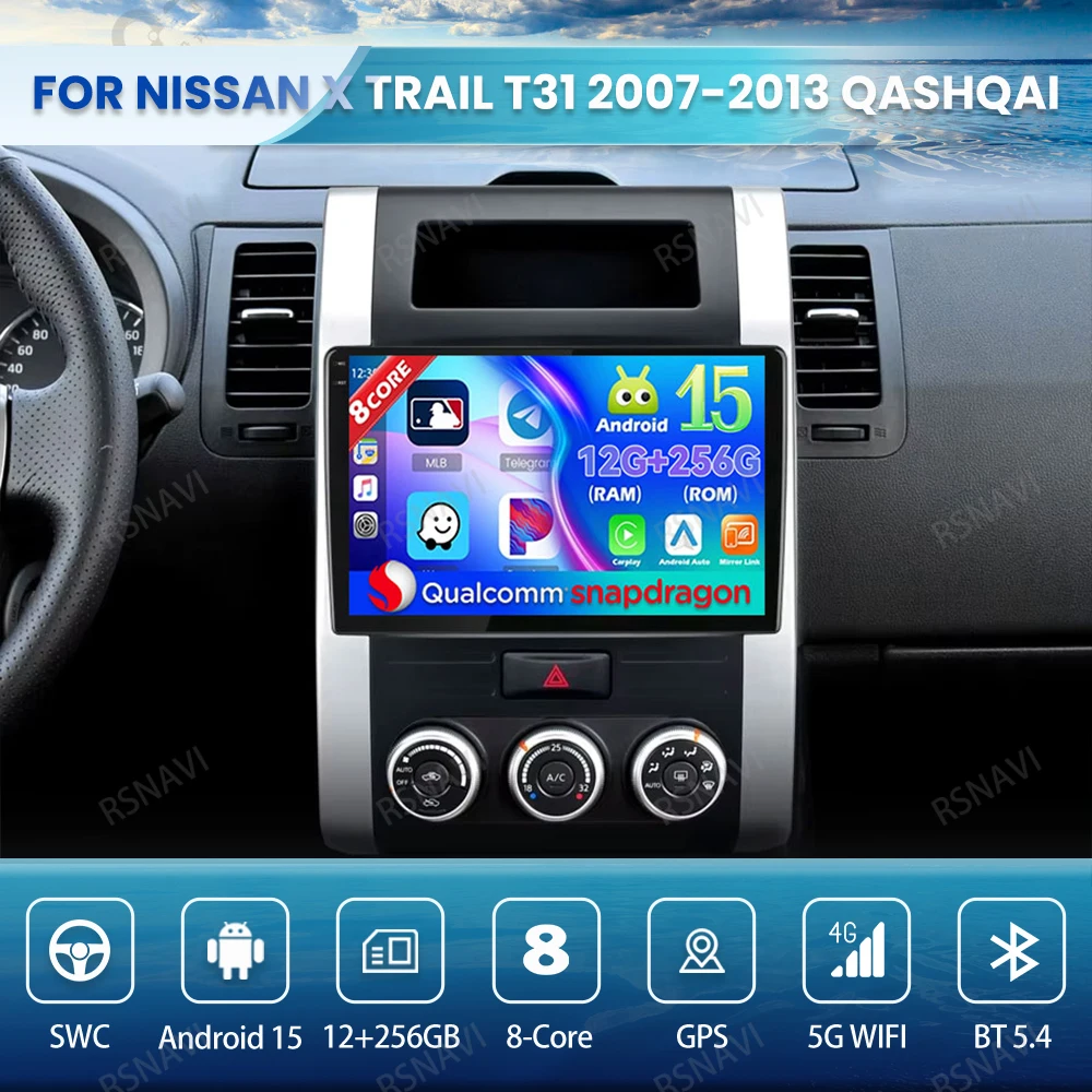 

Android 15 Car Radio For Nissan X Trail T31 2007-2013 Qashqai DVD Multimedia Autoradio Wireless Carplay Auto 4G LTE GPS 5G WIFI