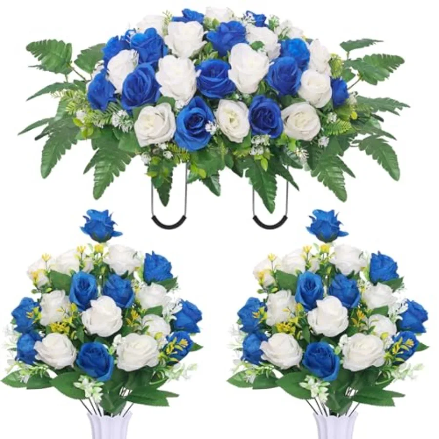 

Artificial Cemetery Flower Saddles Cemetery Memorial Flowers with Vase for Grave Tombstone Decorations Artificial Rose Bouquet
