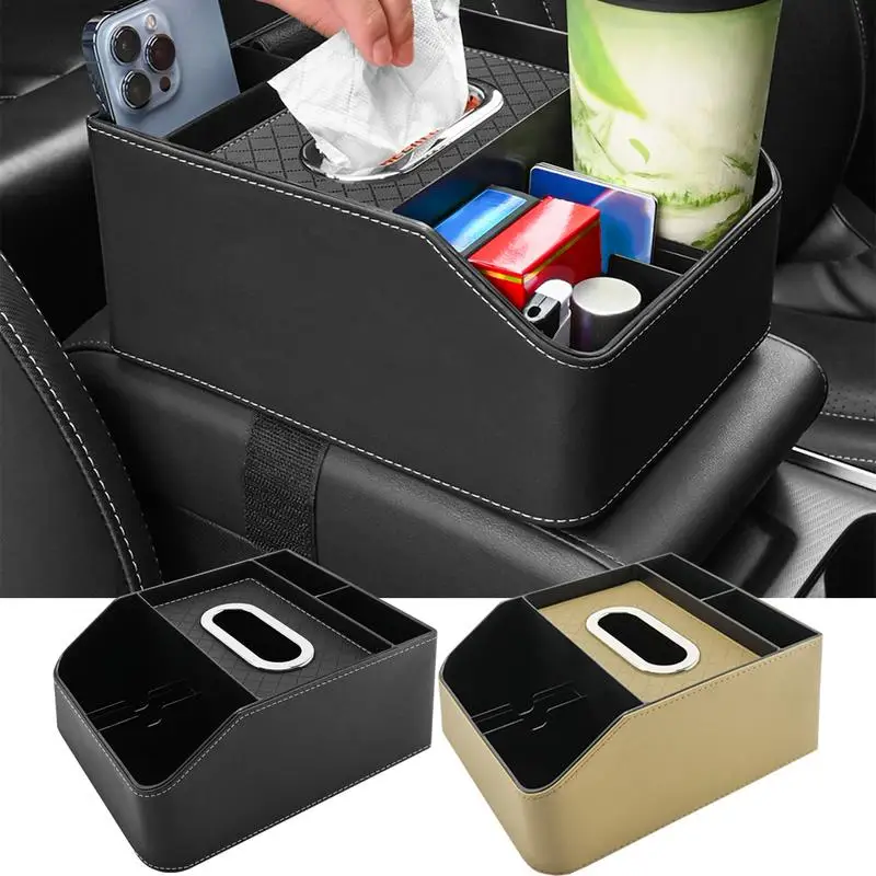 Car Armrest Box Universals Center Console Organizer Multi-Functional Pu Leather Auto Arm Rest Storage Box Tissue Holder