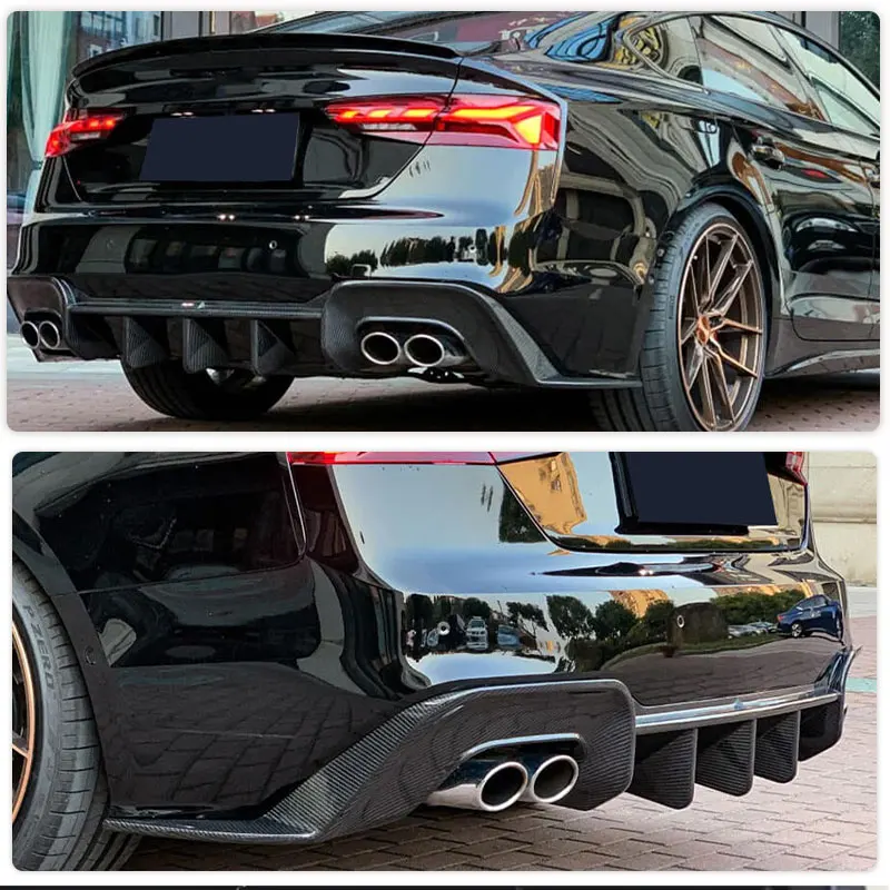 Car Rear Bumper Diffuser Lip Spoiler Carbon Fiber for Audi S5 B9.5 Sedan 4D 2020-2023 Racing Rear Diffuser Apron Lip Body Kit