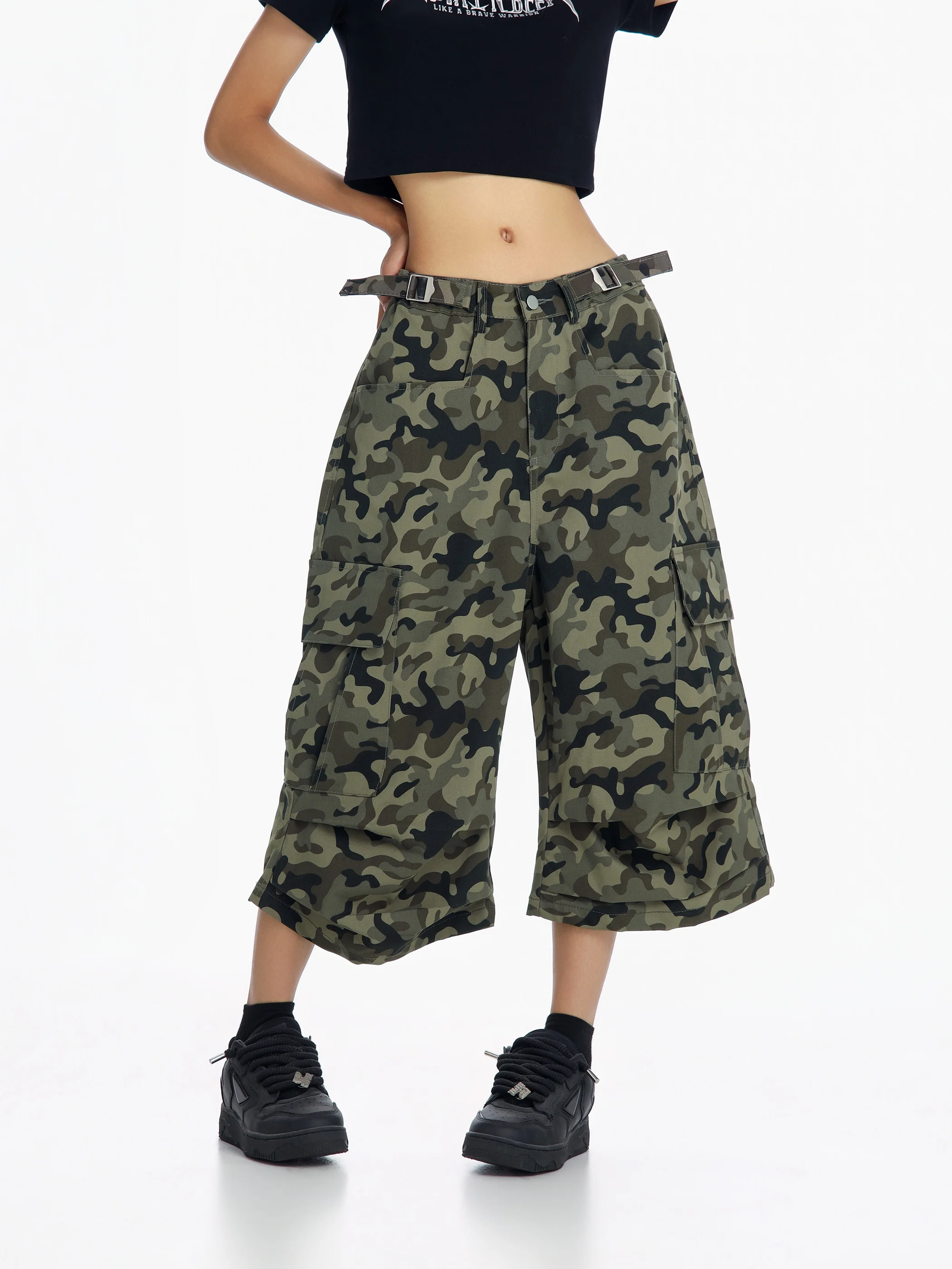 

American Style Loose Women's Camouflage Seven-Foot Pants with Multiple Pockets Vintagebeer Captain Summer Casual Trousers