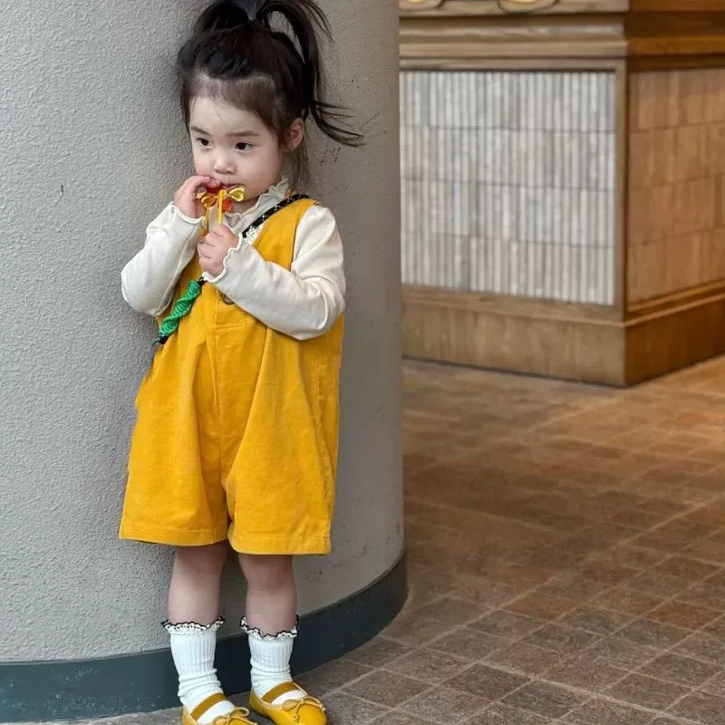 Girls' set summer new children's ginger yellow jumpsuit overalls+long sleeved T-shirt two-piece set