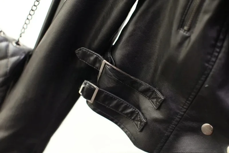 2025 Spring Womens Short Slim Fit Stand Collar Motorcycle Jacket Washed Small Leather Jacket Coat