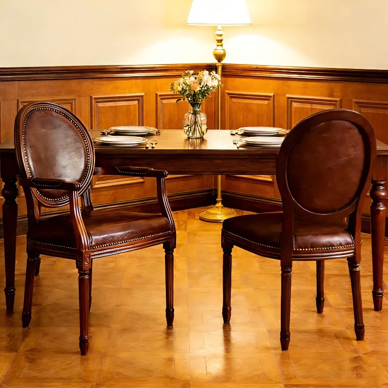 American solid wood first layer cowhide cafe hotel home desk and chairs
