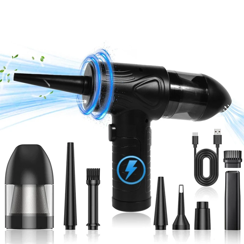 2-In-1 Electric Compressed Air Duster, Cordless Air Duster And Vacuum, Black ABS 3 Adjustable Speed