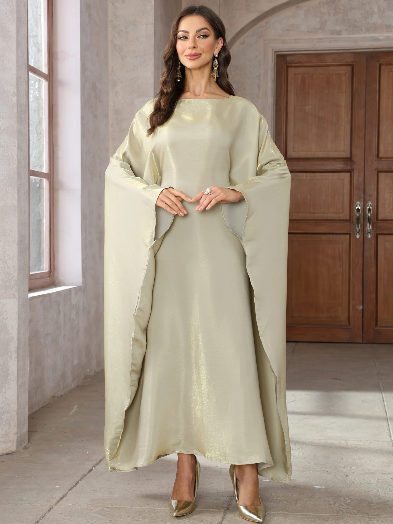 Abaya Dubai Dress, abito musulmano di colore puro per le donne con telai Glint Dress Abaya per le donne Dubai Abaya Pure Color of Clothes