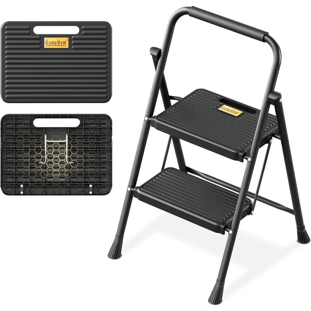 2 Step Ladder, Foldable Step Stool with Newly Designed Sturdy Honeycomb Construction, Folding Step Ladder for Adults