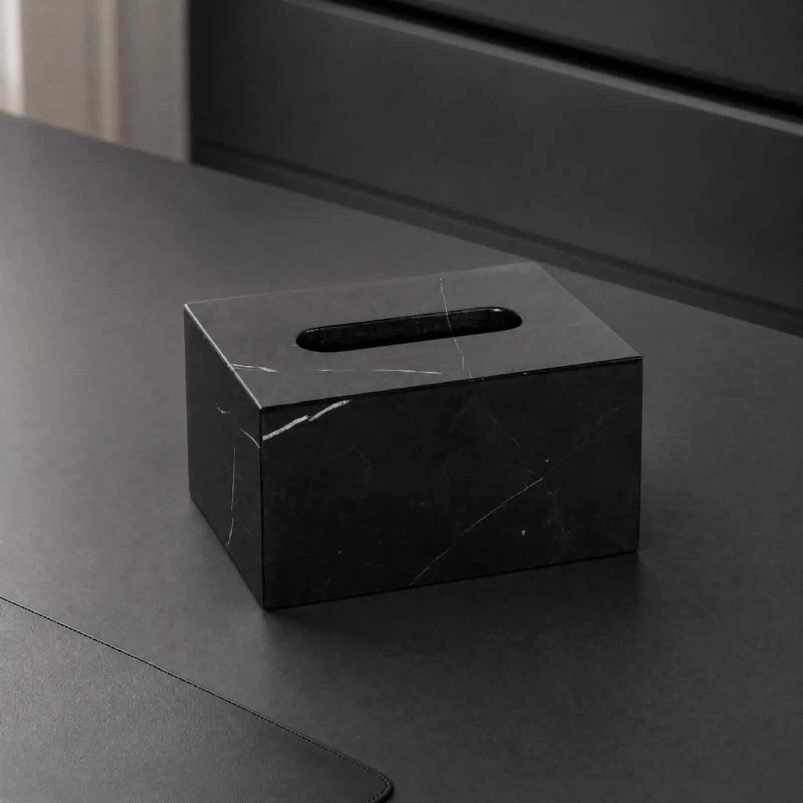 Black Marble Tissue Holder with White Veining Smooth Polished Marble Tissue Dispenser with Top Opening Easy to Refill