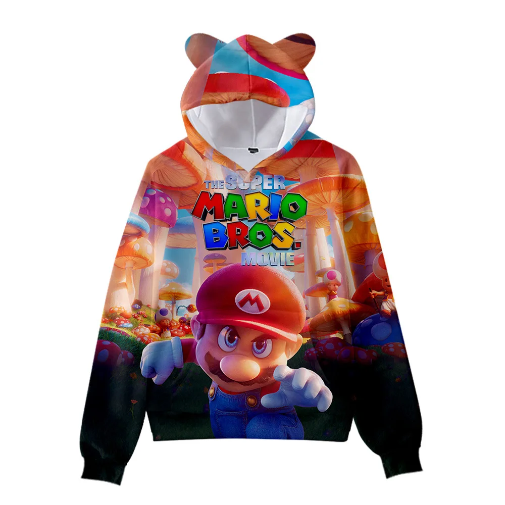 3D New Movie Super Mario Game Animation Peripheral Two-dimensional Cat Ears Pullover Hooded Hooded Sweater Best Birthday Gift