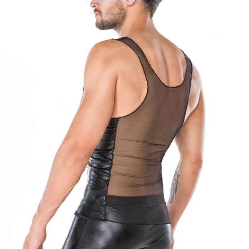 Men's Bottom Sexy Vest Overstretch Men's Mesh Vest Sex Underwear Nightclub Stage DS Performance Clothing