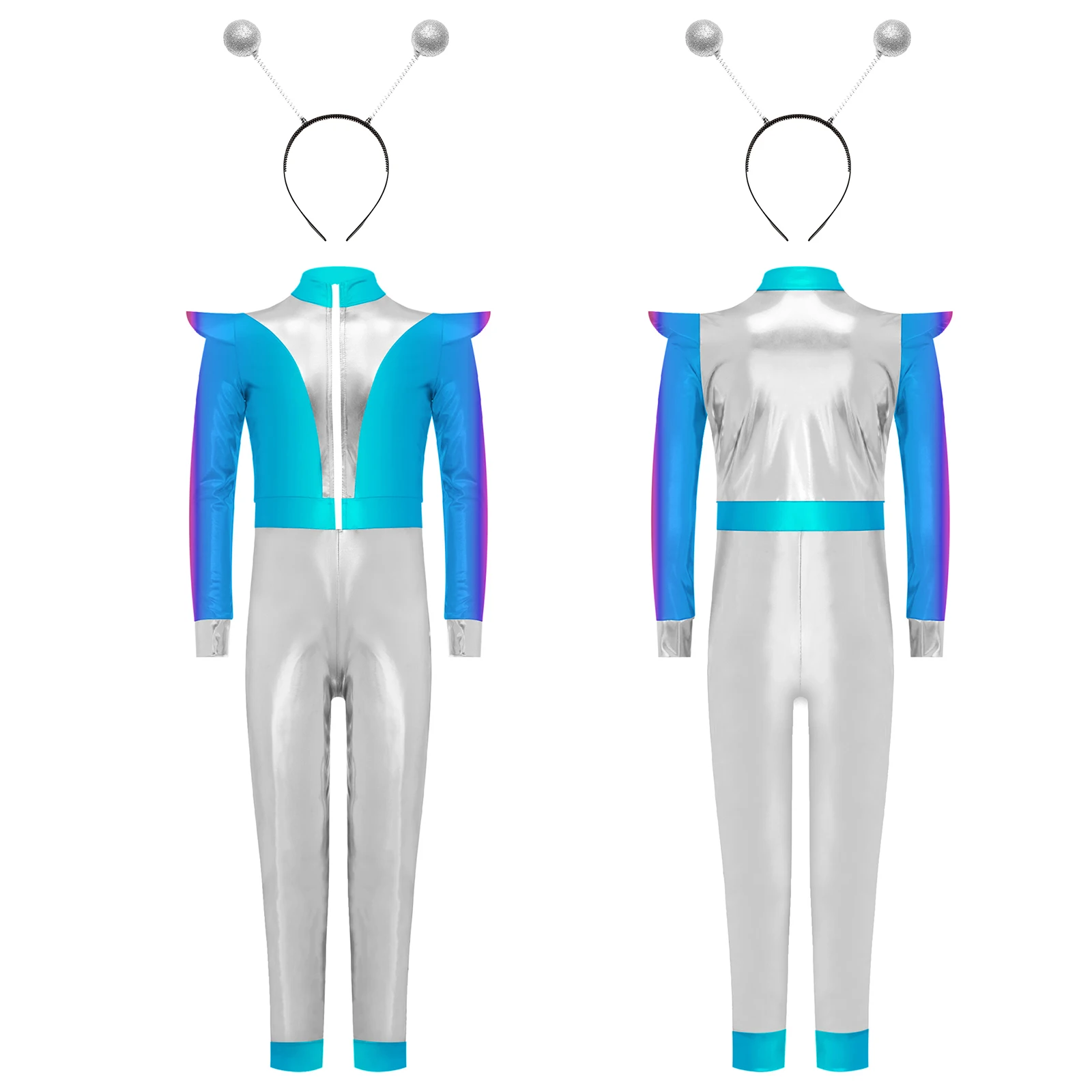 Carnival Children Fancy Outfit Kids Girls Outer Space Robot Alien Costume Metallic Jumpsuit Cosplay Halloween Costume Bodysuit #4