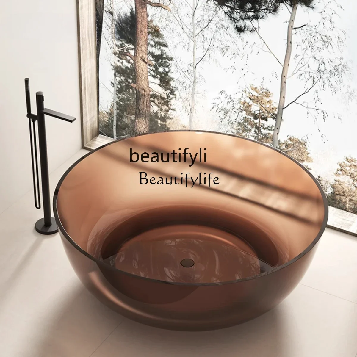Resin transparent round bathtub color integrated freestanding hotel double bathtub