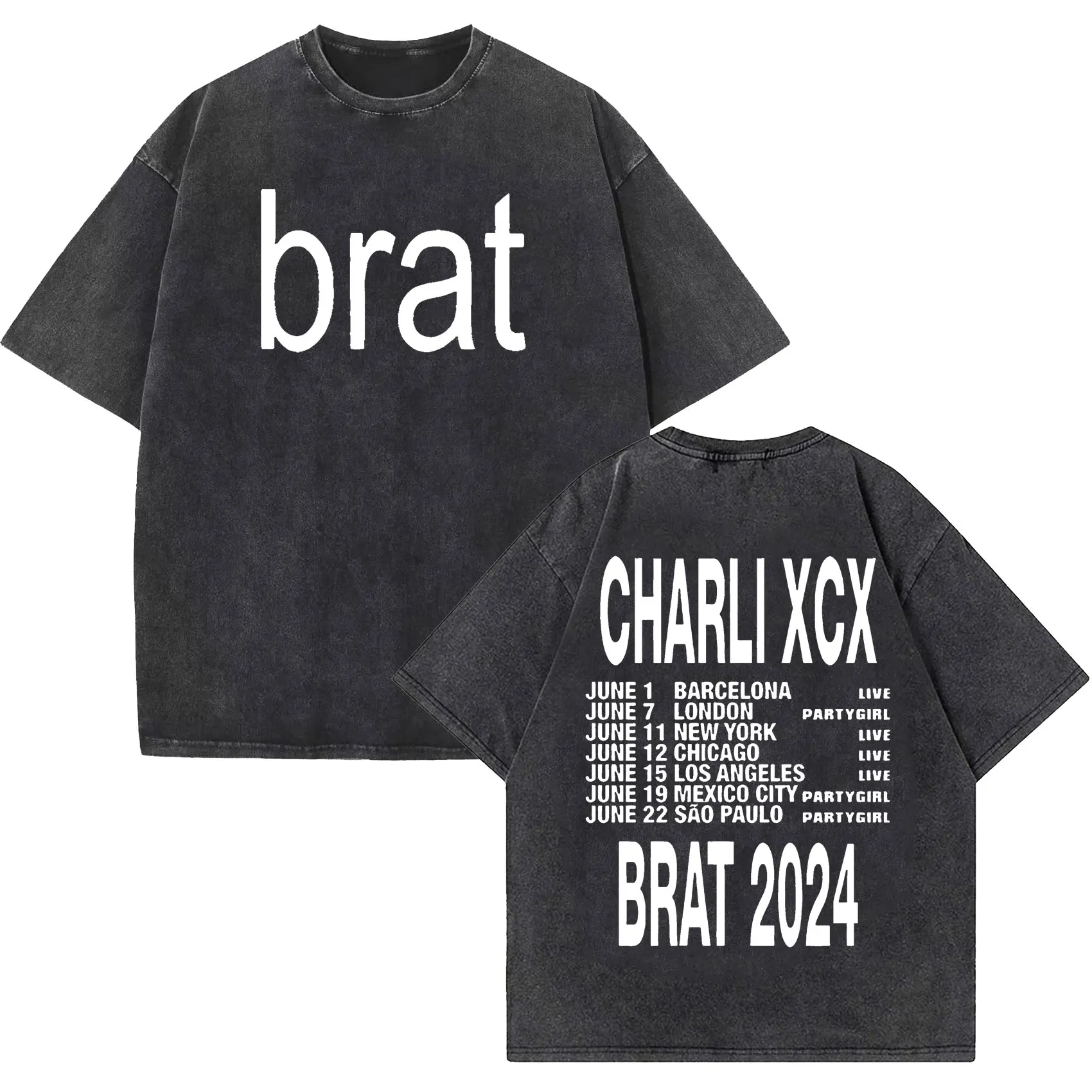 Charmovies-T-shirt imprimé lettre Xcx Brat 2024 Tour Album pour hommes, Streetwear unisexe, Hip Hop, Haute qualité, Vintage Washed, Mode