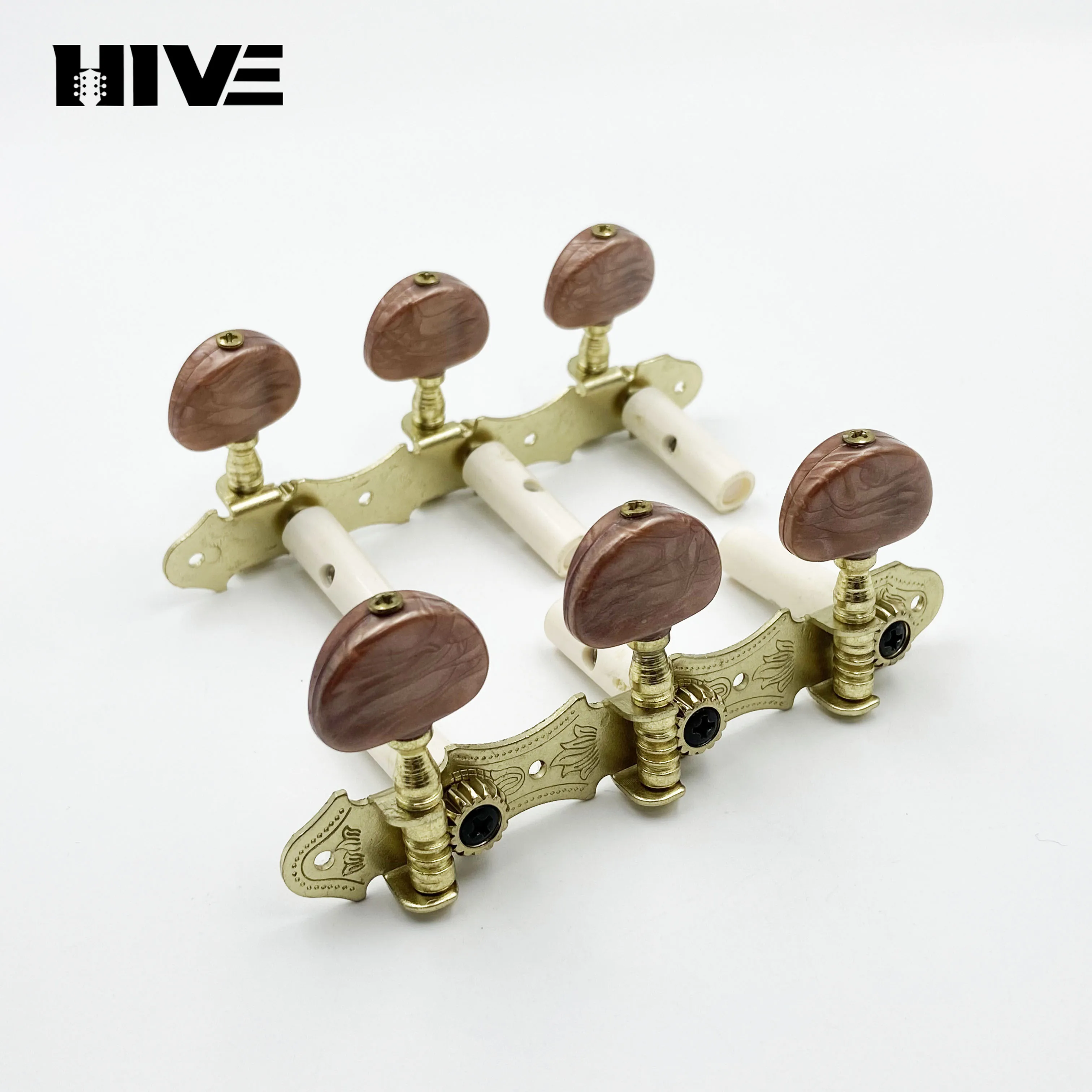 Wooden Guitar Tuning Peg Gold-plated Oval Brown Agate Semi-circular Plastic Tuning Pegs Three-in-One Tuners Guitar Accessories