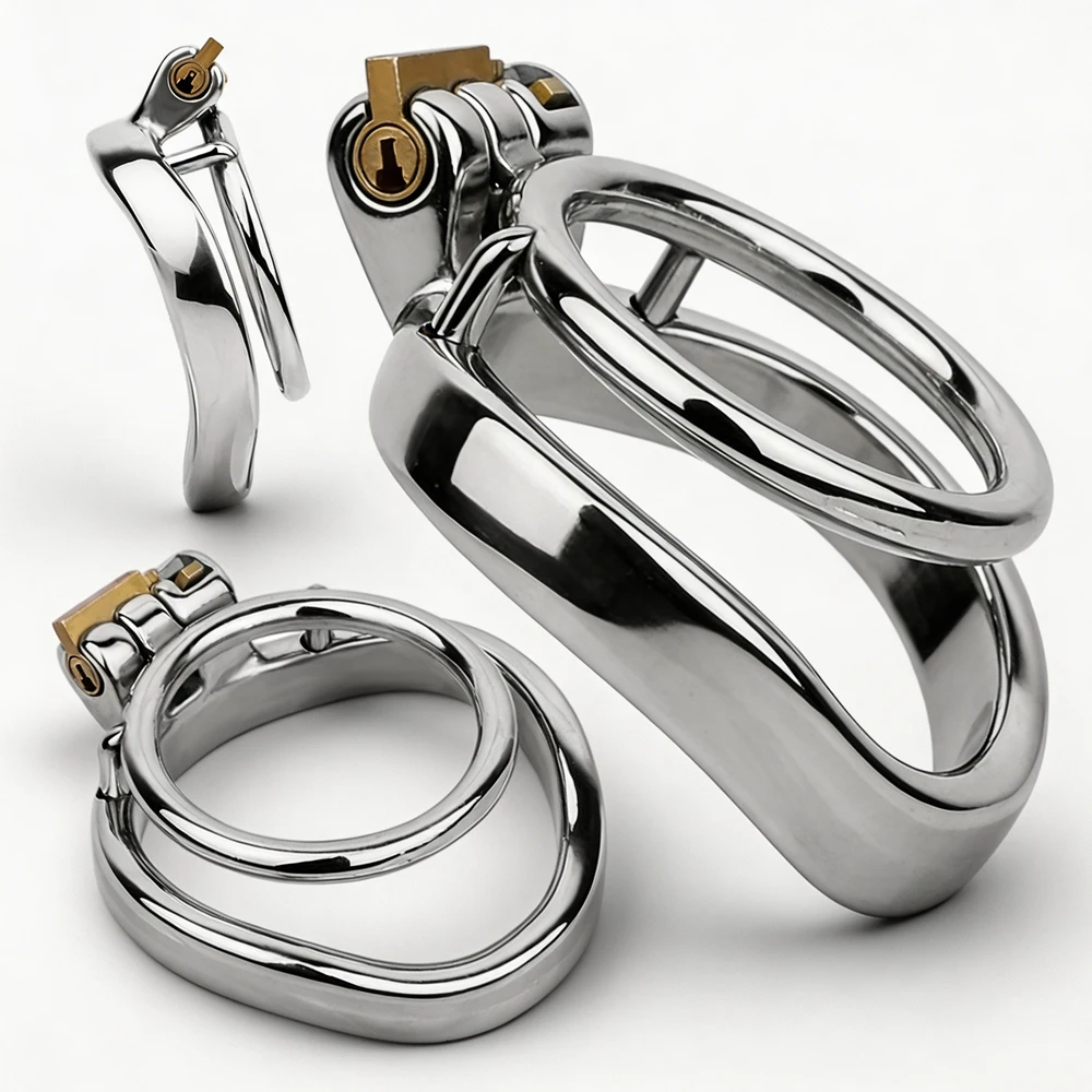 LEZEE Metal Male Chastity Cage Cock Cages With Locking Ring Hollow Out Penis Cage Device Urethral Lock BDSM Sex Toys For Men 18+