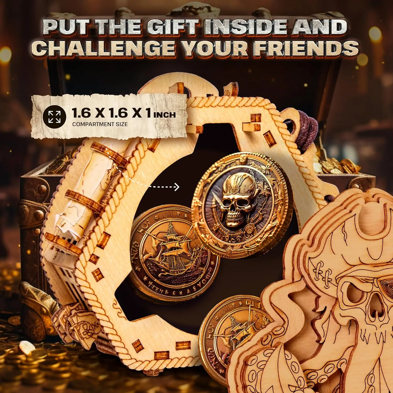 Caixa de quebra-cabeça 3D Blackbeard's Compass Escape Room - Caixa de dinheiro Brainteaser - Jogo de quebra-cabeça de madeira