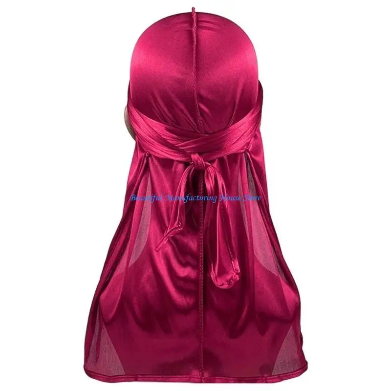 E56A Long Tail Head Wrap Durag Hat for Men Comfortable Quick Drying Silky Pirate Hat for Braid Management Wear