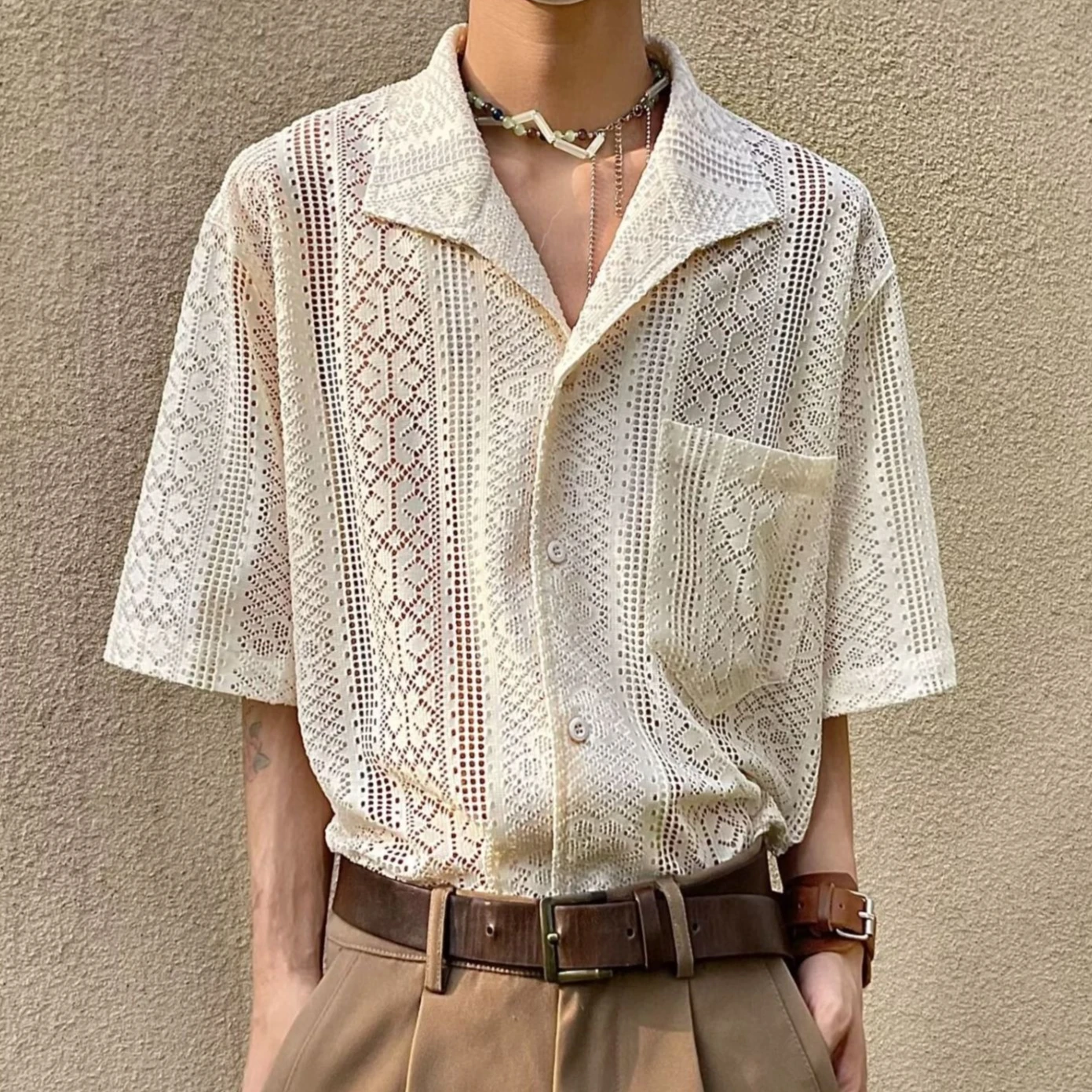 

Men's Daily Casual Beach Shirt Fashion Printed Loose Fit Lapel Neck Short Sleeve Shirt Lightweight Breathable Summer Streetwear