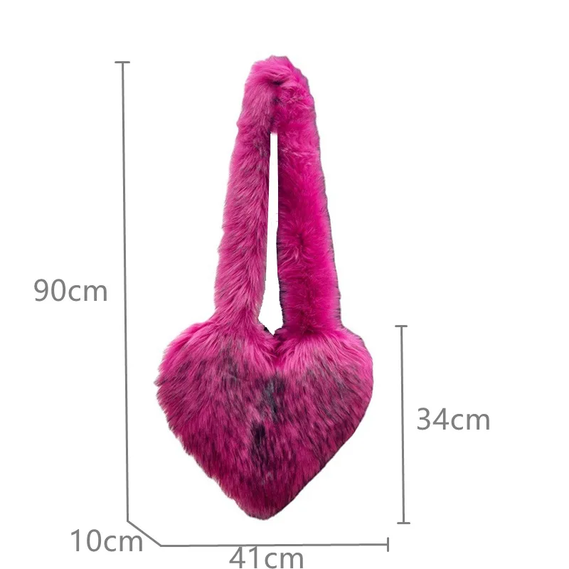 Heart Shaped Faux Fur Shoulder Bag Fluffy Plush Winter Women Handbags Cute Love Crossbody Bags for Women 2023 Tote Lady Shopper