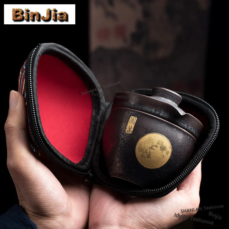 

130ml Silver Spot Coarse Pottery Travel Tea Set Kit Creative 1 Pot 1 Cups Tea Making Organizer Portable Camping Stock Bags Gift