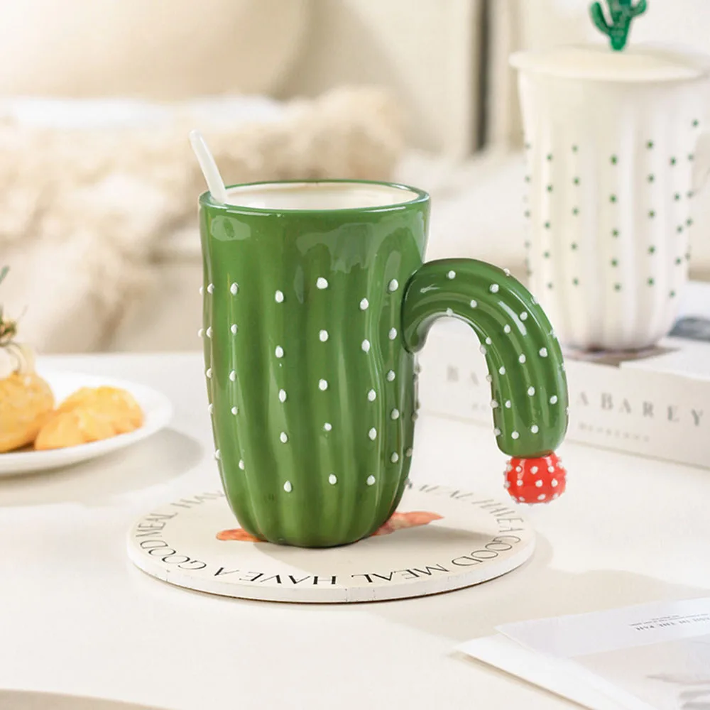 Cactus Shaped Mug Creative Ceramic Cup Coffee Milk Water Cup Vintage Style Large Capacity Mugs Home Kitchen Breakfast Cups