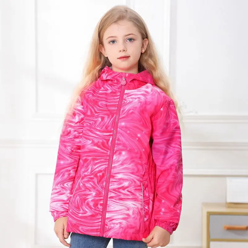 

Girl Waterproof Jackets Spring Autumn Winter Print Fashion Kids Polar Fleece Sport Coats Children Double-Deck Outwear