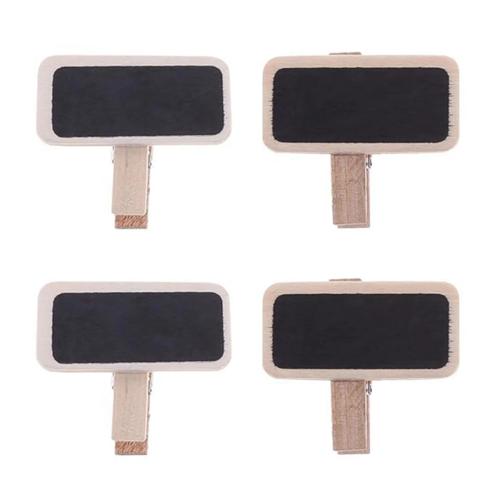 50 Pcs Small Chalkboard Clips Blackboard Message for Kids Rectangle Wooden Bamboo Mini