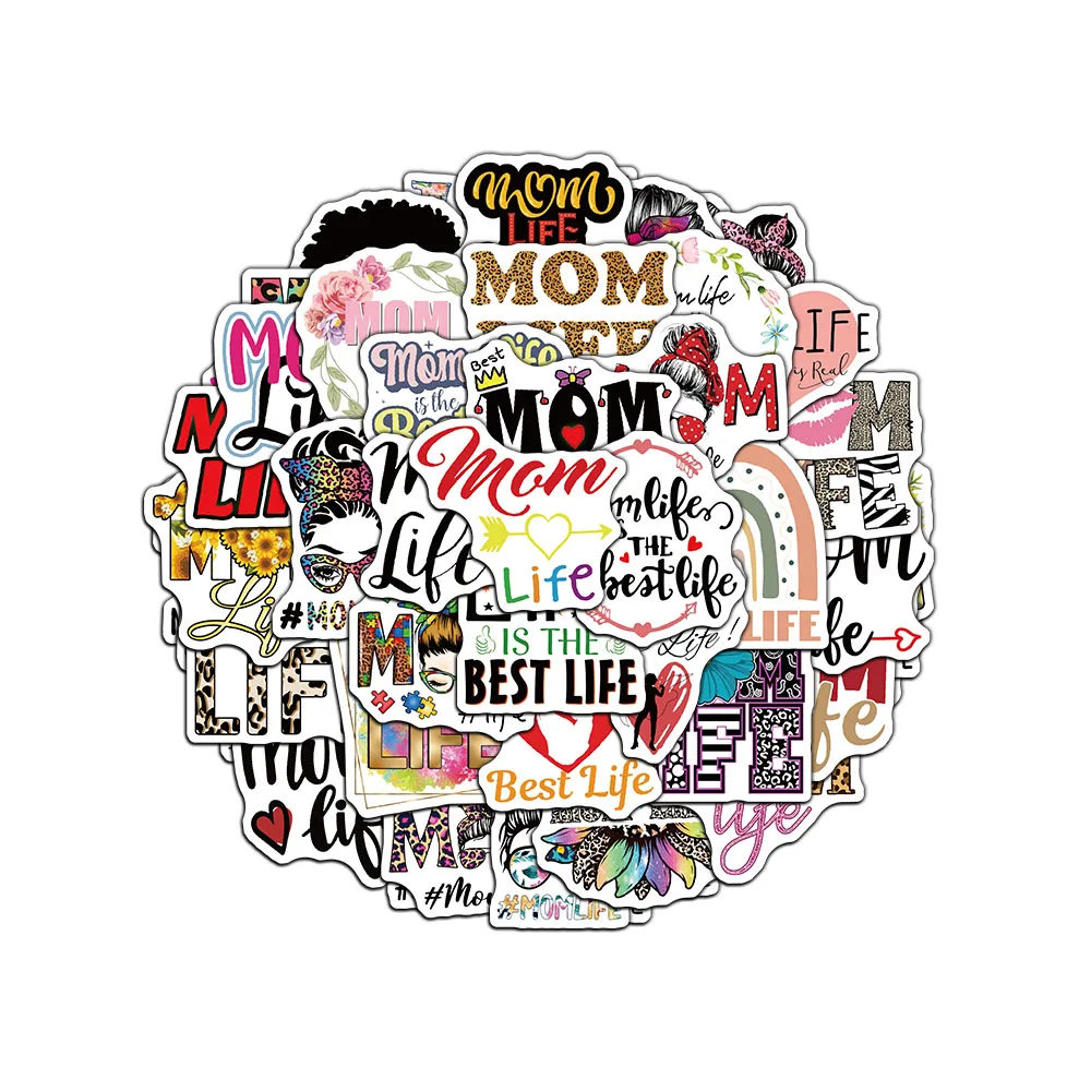 50Pcs Mom Life Stickers Laptop Ledger Phone Cases Decorated with Waterproof Stickers