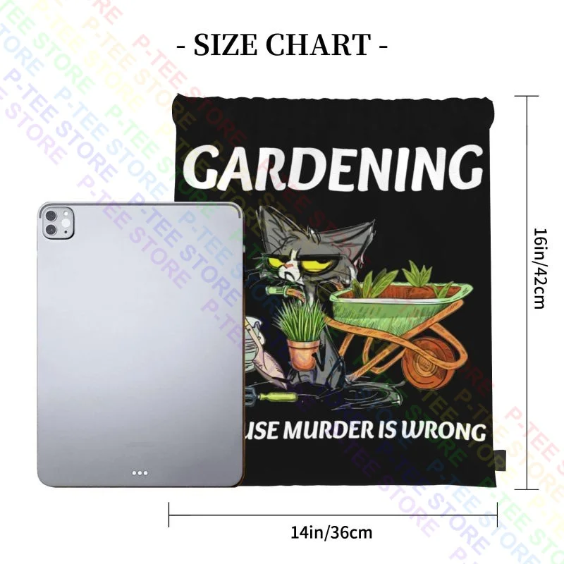 Black Cat Gardening Because Murder Is Wrong Black Cat Lovers Drawstring Bags Gym Bag Portable Sports Style