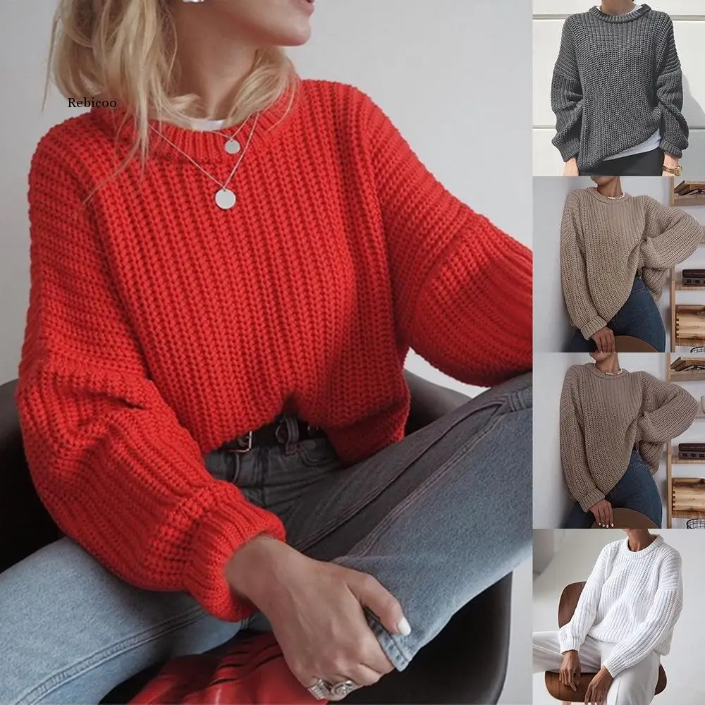 

Autumn Loose Sweater Women 2022 New Korean Elegant Knitted Sweater Oversized Warm Women's Pullover Fashion Solid Color Top